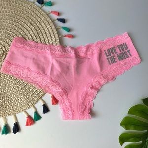 Victoria's Secret PINK Cotton Lace Trim Cheekster Underwear Pink V-day XL NEW
